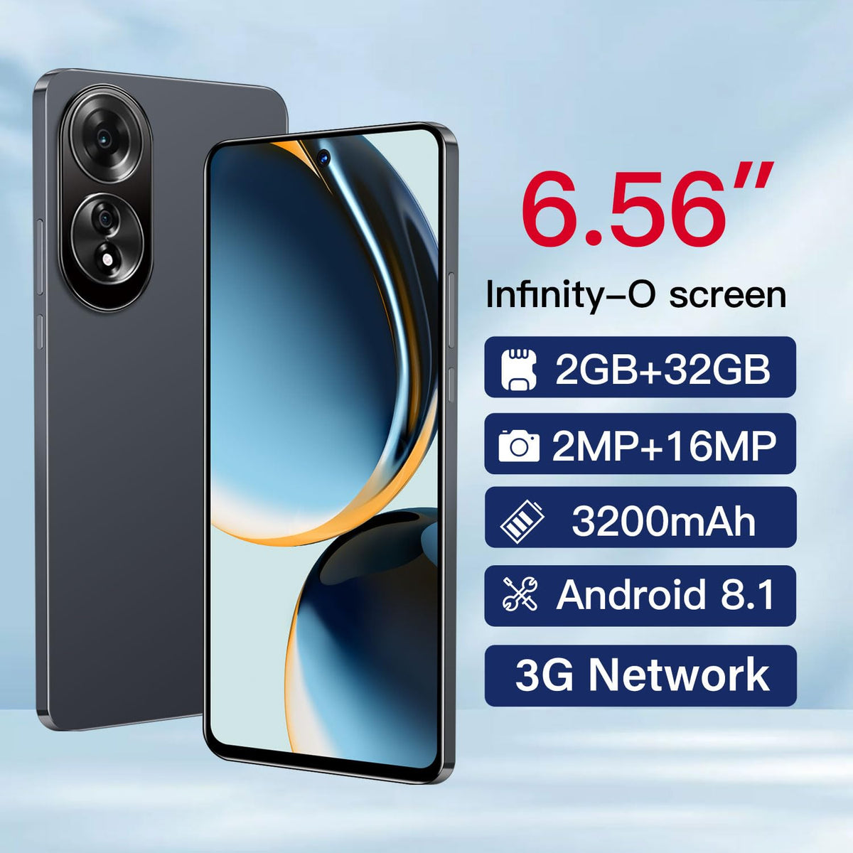 Unlocked Smartphone 6.56 inch HD Display 2GB RAM 32GB ROM Dual SIM Android Phone V148223