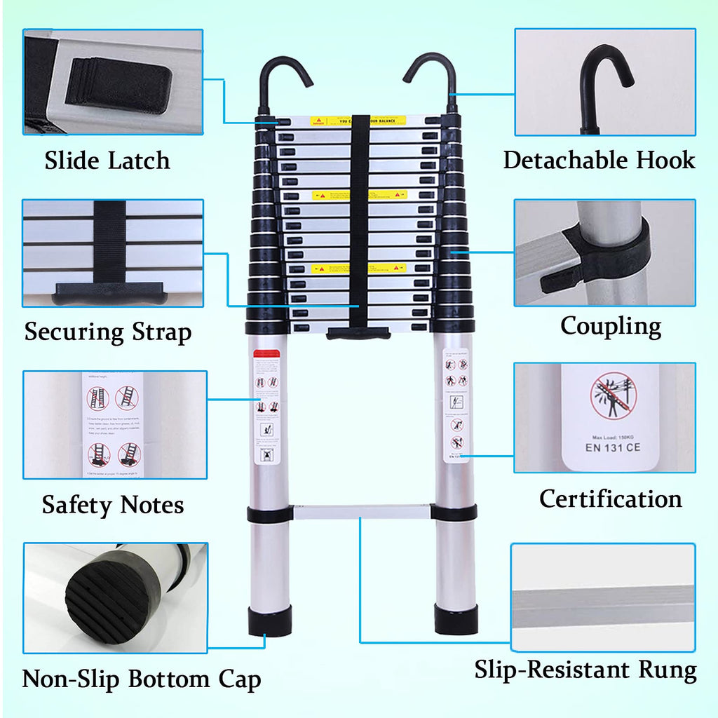 Collapsible Telescoping Ladder 20.5FT Aluminum Lightweight 330LB Capacity D372992