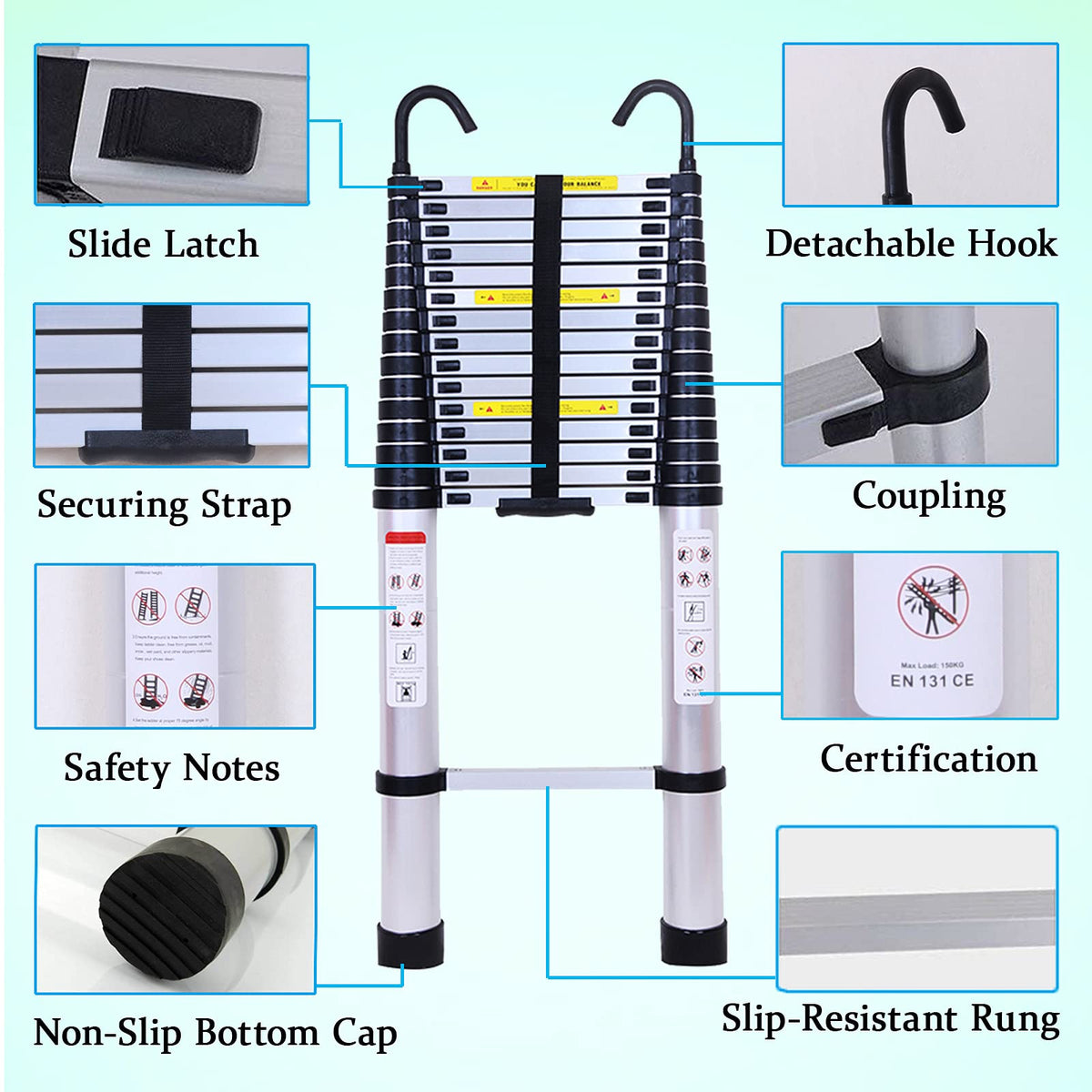 Collapsible Telescoping Ladder 20.5FT Aluminum Lightweight 330LB Capacity D372992