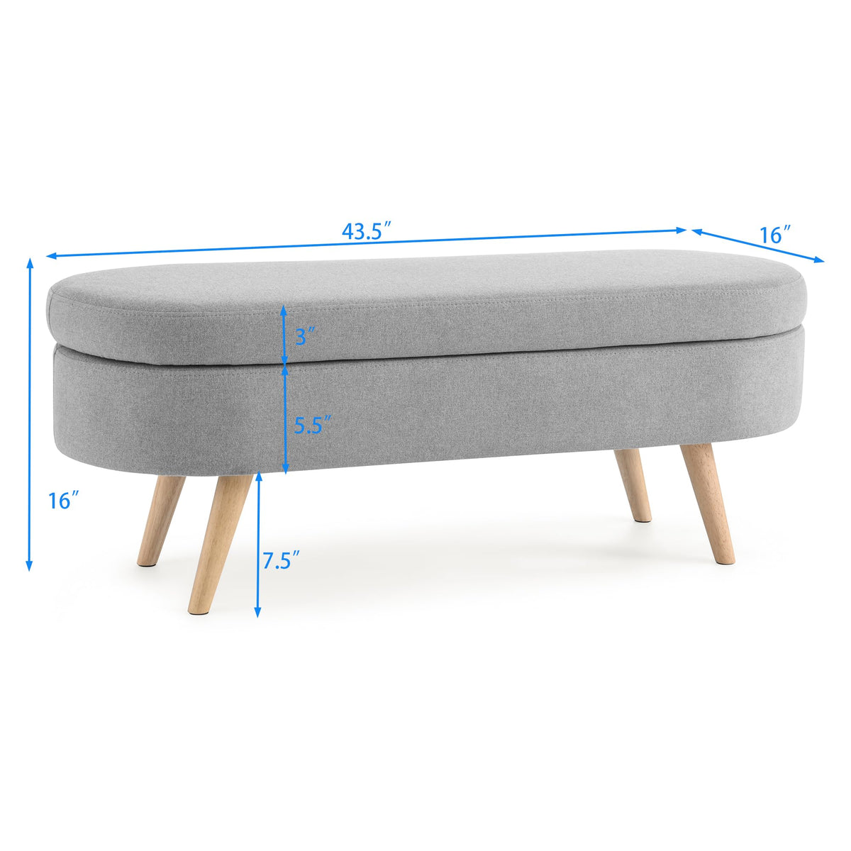 Oval Storage Bench with Linen Fabric and Rubber Wood Legs Grey W7831