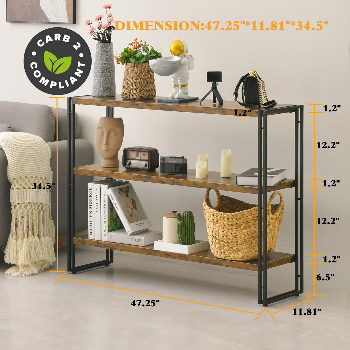 3-Tier Wood and Metal Bookshelf C364398