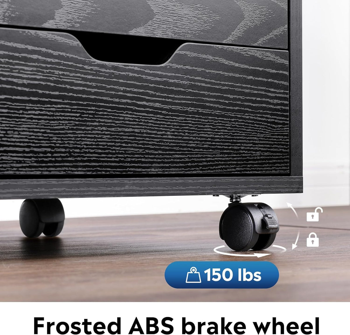 Black 5 Drawer Wood Storage Cabinet with Wheels M2098