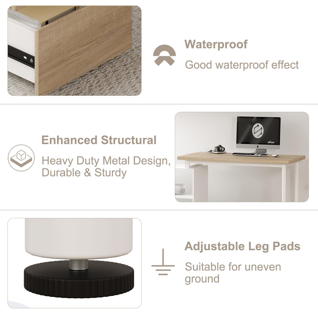 L Shaped Computer Desk with File Drawers & Storage Shelves V378049
