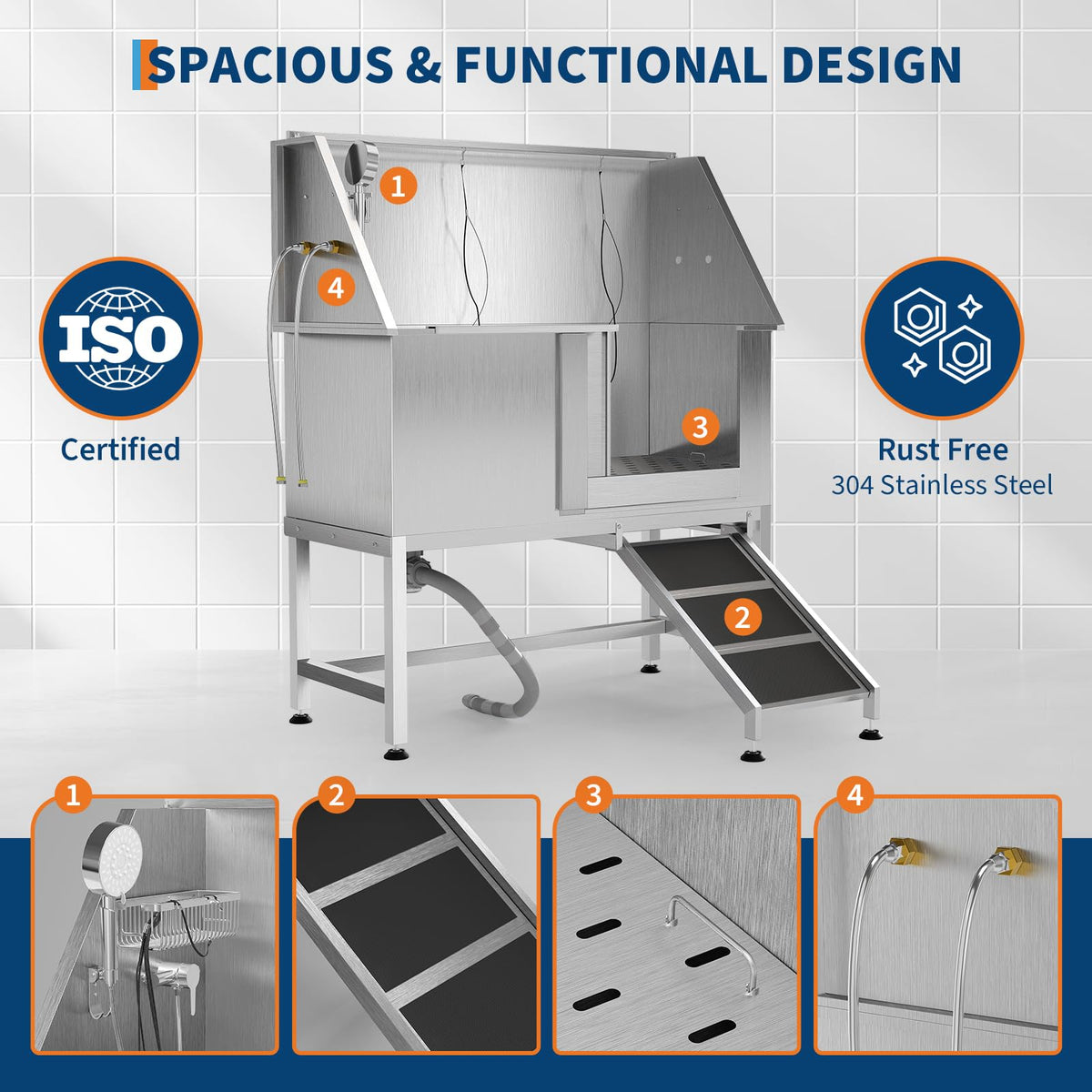 50 Inch Stainless Steel Dog Washing Station with Non-Slip Ramp I82227