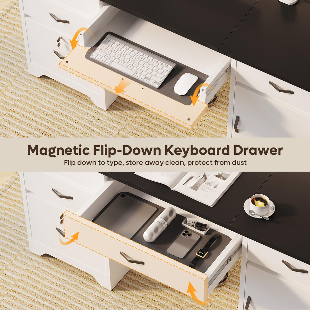 White Office Desk with Lockable Drawers and Charging Station E48937