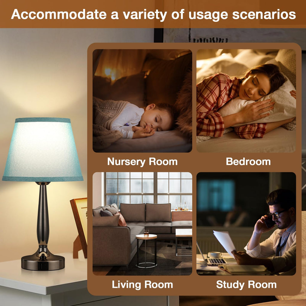 Touch Bedside Lamp with USB C Port, 3 Way Dimmable Turquoise Blue J557