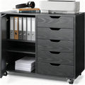 Black 5 Drawer Wood Storage Cabinet with Wheels M2098