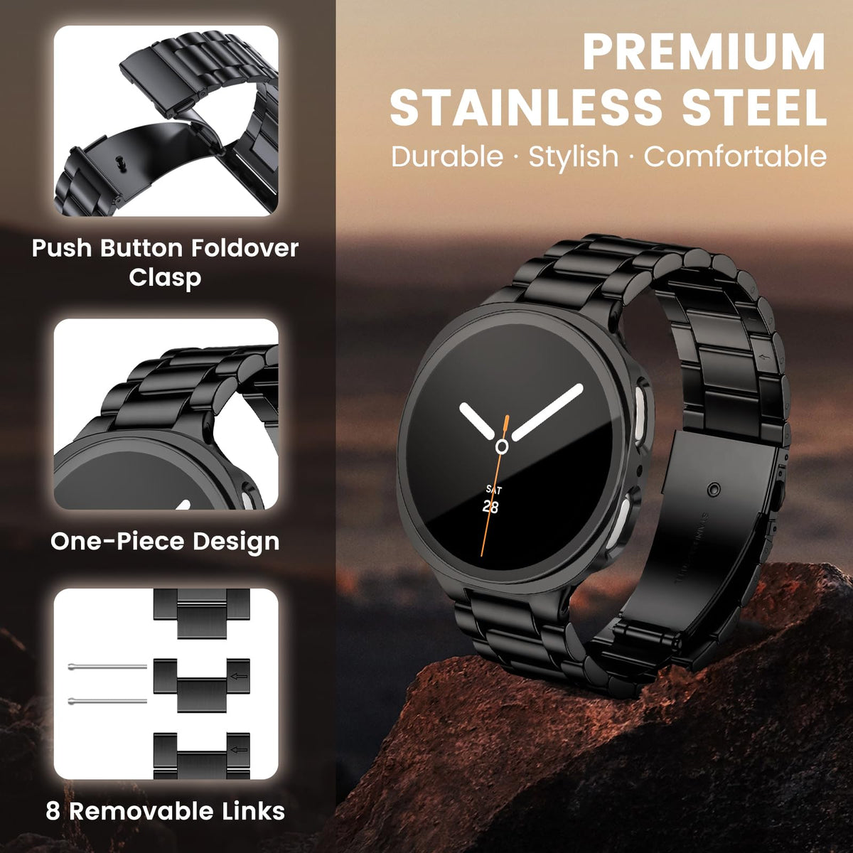 Stainless Steel Band and Case for Samsung Galaxy Watch 8 9 44mm 40mm W730