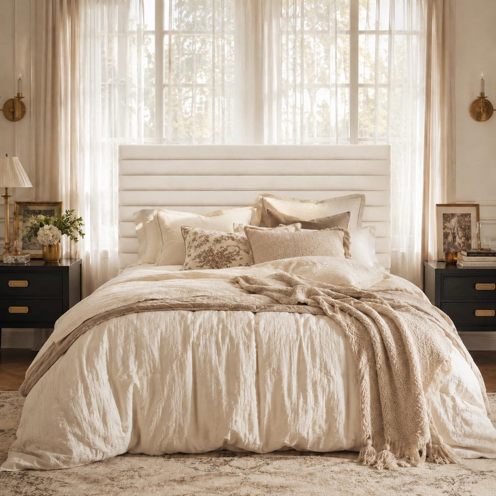 Queen Velvet Upholstered Bed Frame with Adjustable Headboard D596628