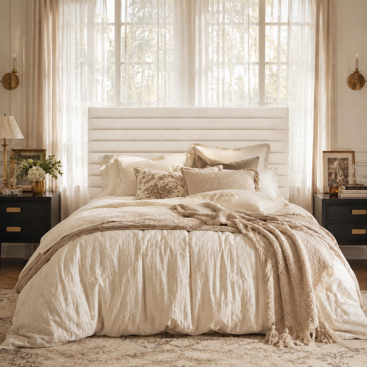 Queen Velvet Upholstered Bed Frame with Adjustable Headboard D596628