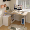L Shaped Computer Desk with File Drawers & Storage Shelves V378049