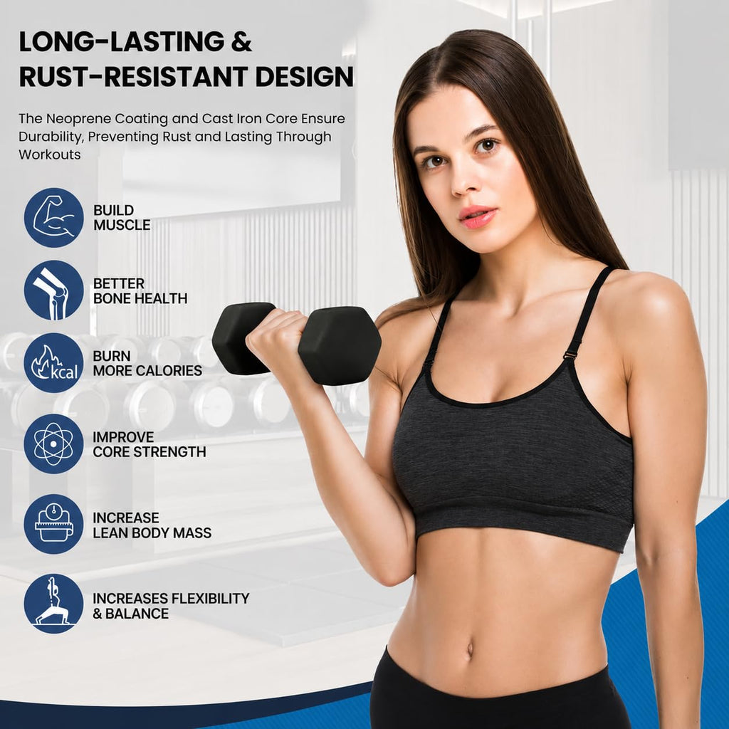 Neoprene Hexagon Dumbbells with Cast Ergo Handle L875