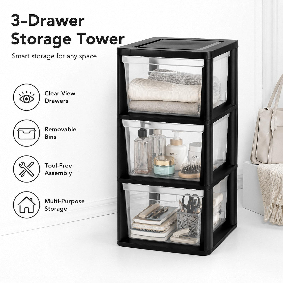 3-Drawer Plastic Storage Tower J595574