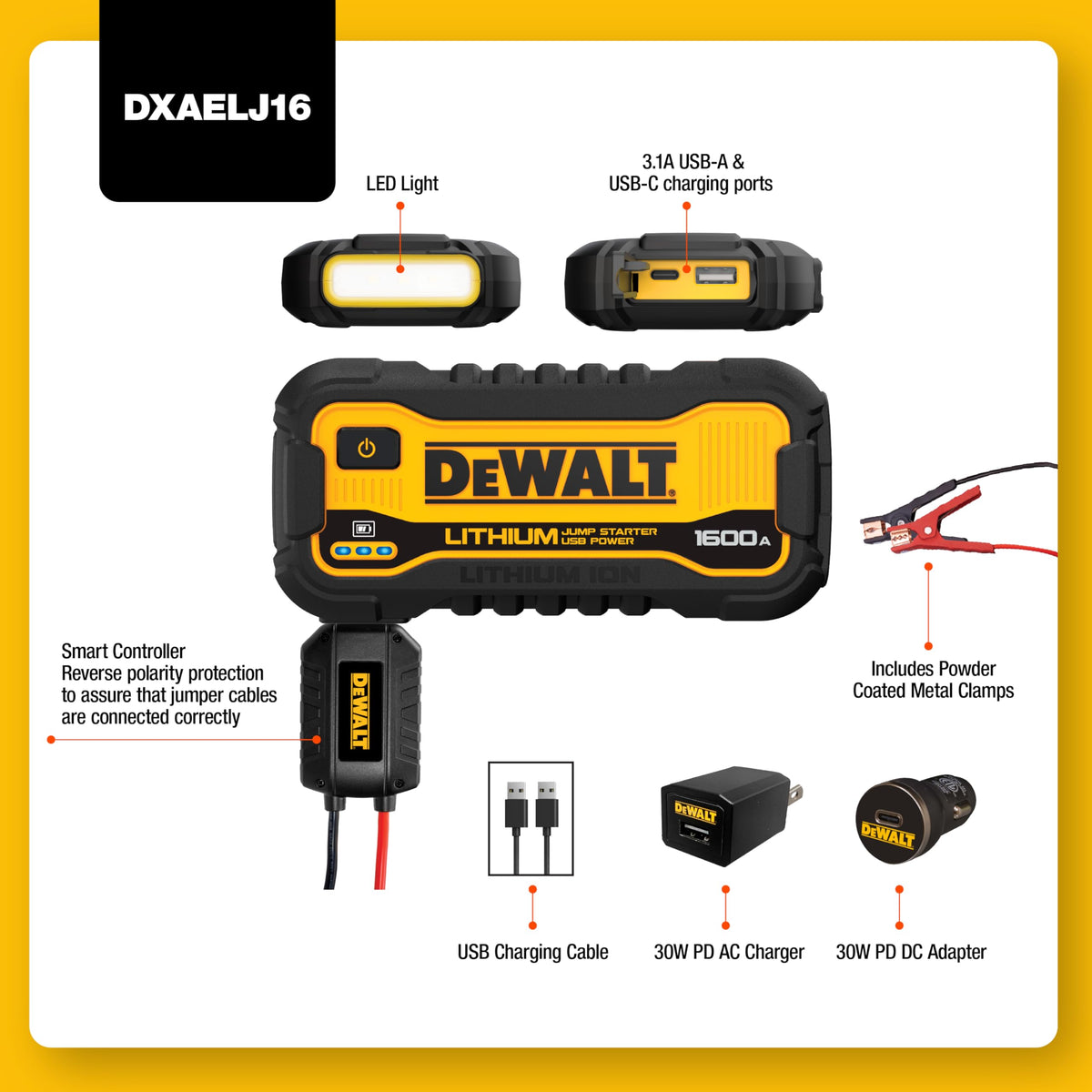 1600 Peak Amp Jump Starter Battery Booster with USB Power Station Z409398