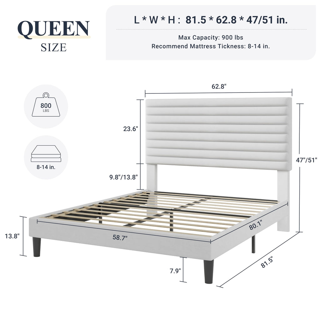 Queen Velvet Upholstered Bed Frame with Adjustable Headboard D596628