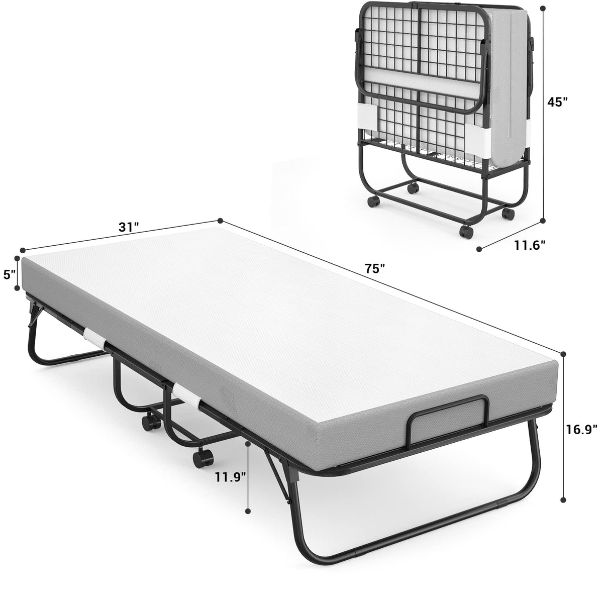 Folding Bed with Mattress Cot Size V742379