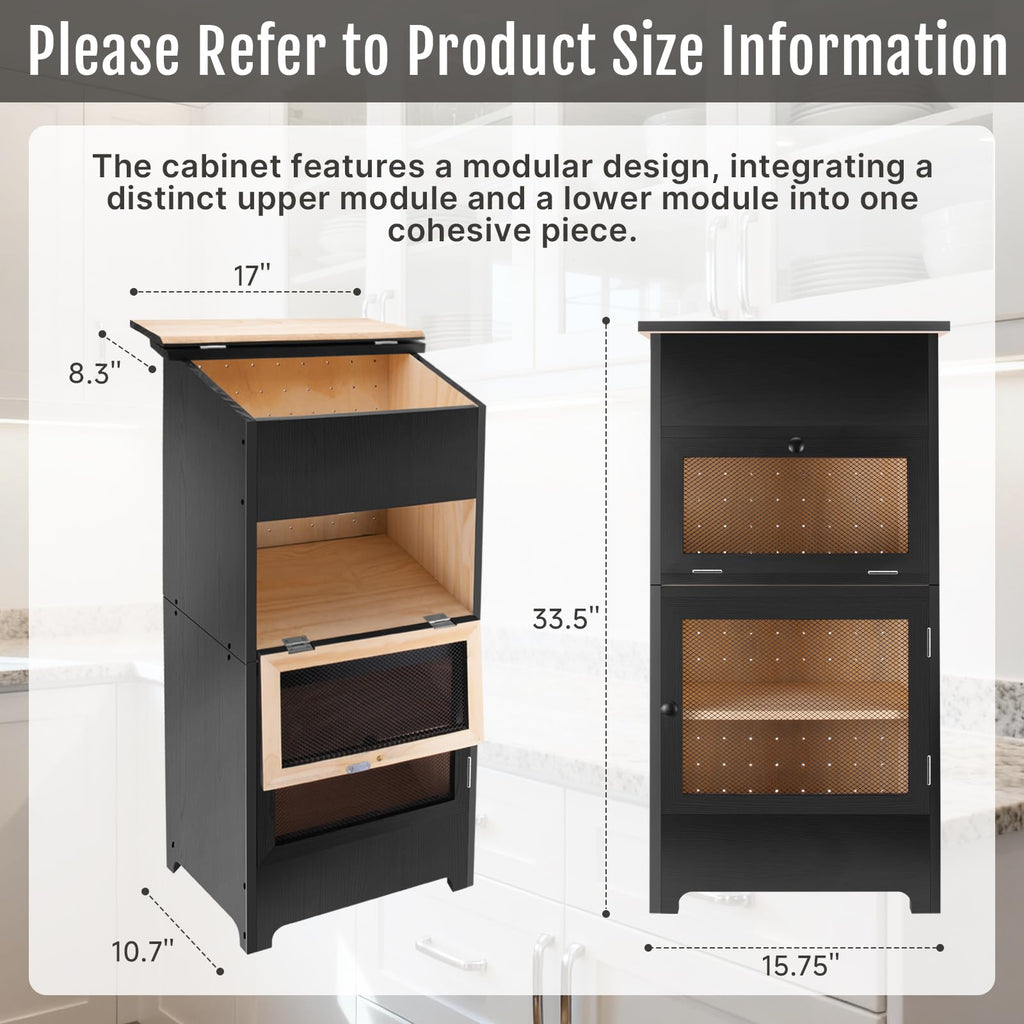 Black Stackable Wooden Potato Onion Storage Bin with Lid M87668