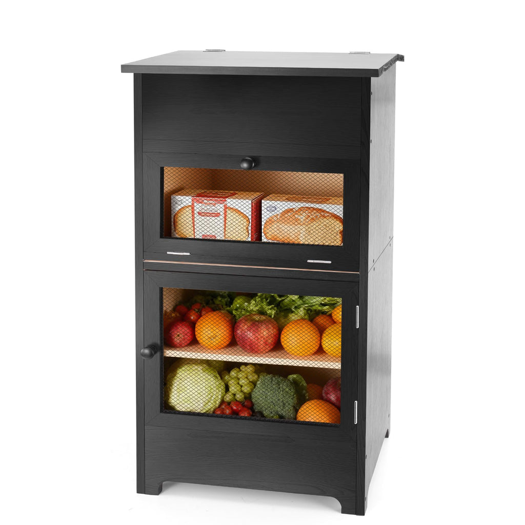 Black Stackable Wooden Potato Onion Storage Bin with Lid M87668