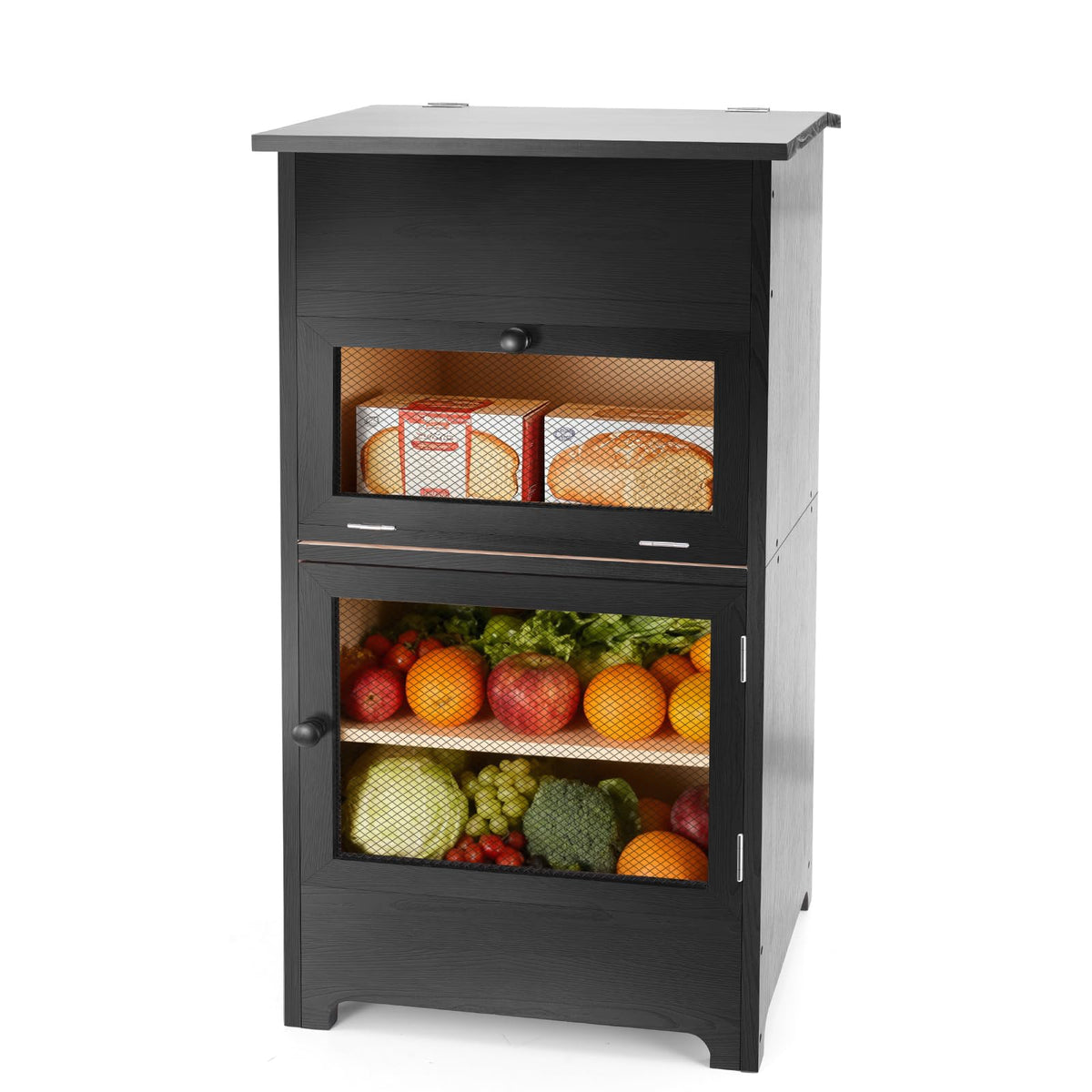 Black Stackable Wooden Potato Onion Storage Bin with Lid M87668