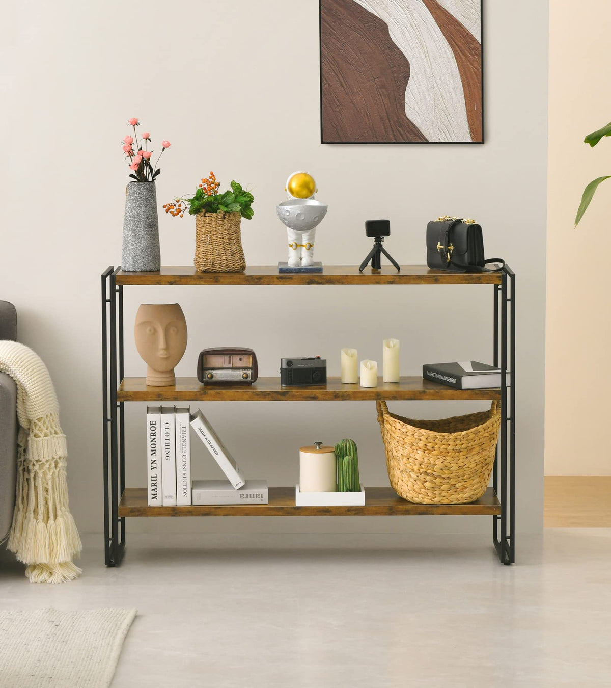 3-Tier Wood and Metal Bookshelf C364398