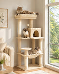 Beige 56.3" 6-Tier Cat Tree with Hammock and Condo C1531