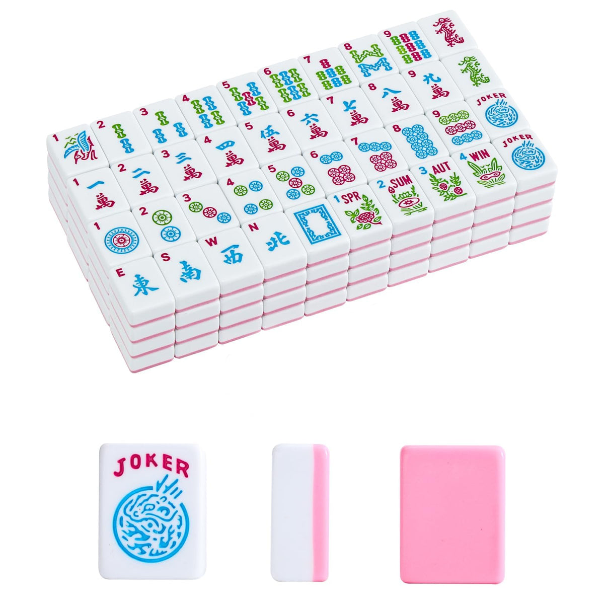 American Mahjong Tile Set, 166 Mahjong Game Set with Pink Color W179