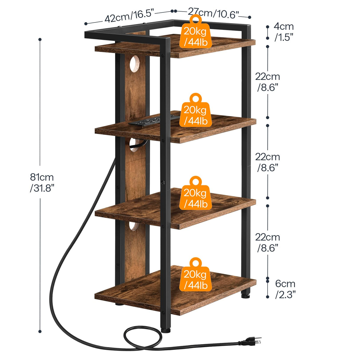 4-Tier Media Stand with Charging Station & LED Light S512