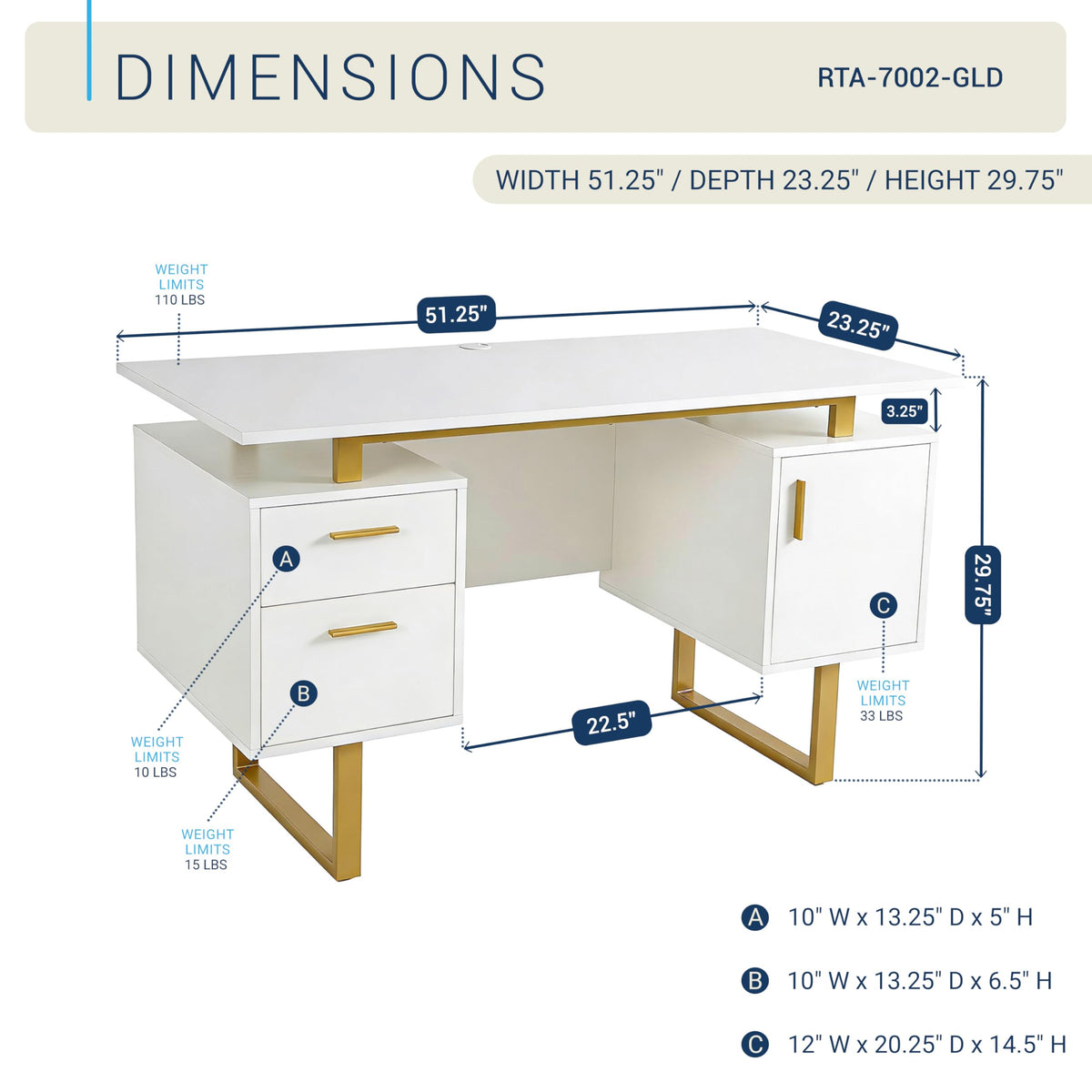 51"W Computer Desk with 2 Drawers & Storage Cabinet J727