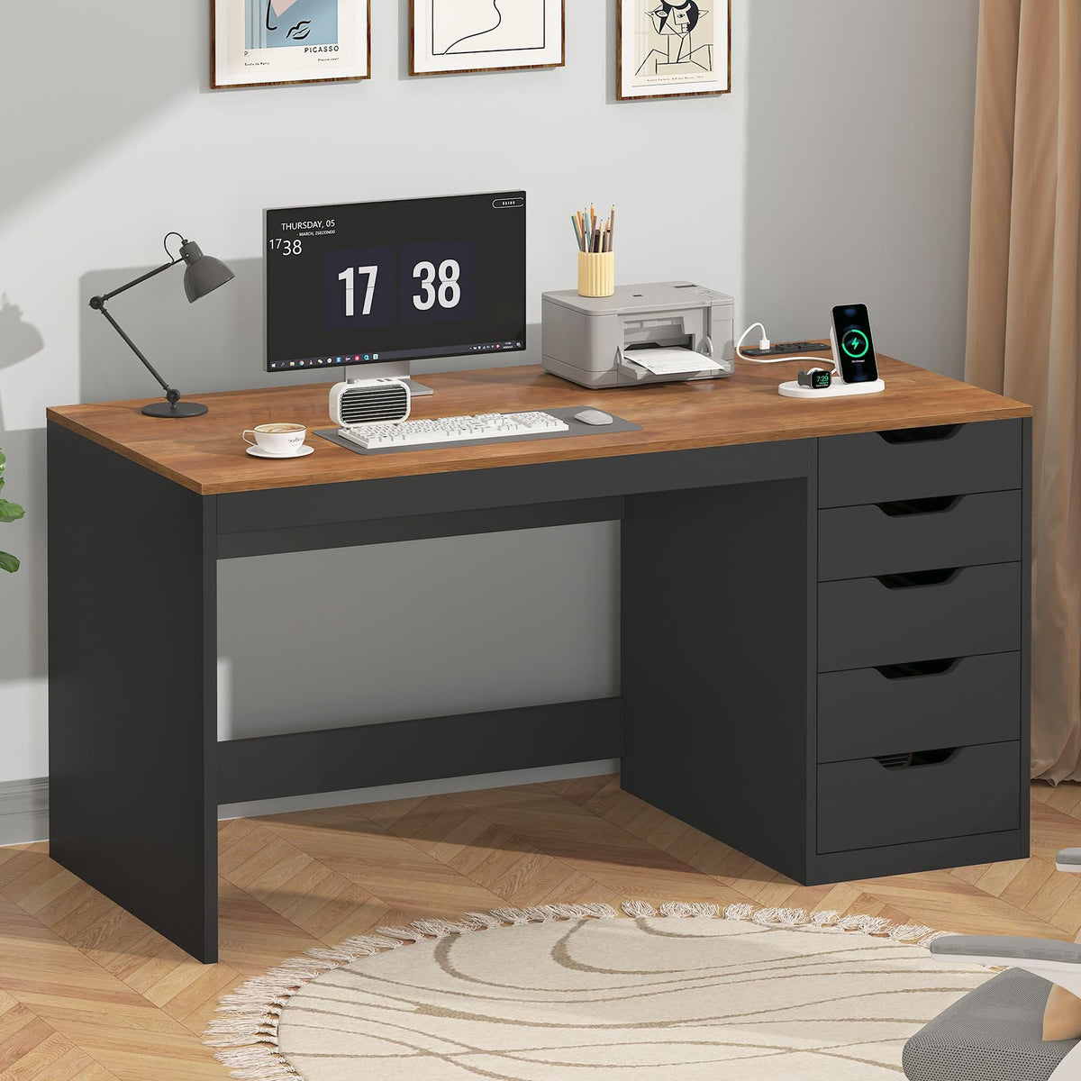 47 Inch Computer Desk with 5 Drawers U45159