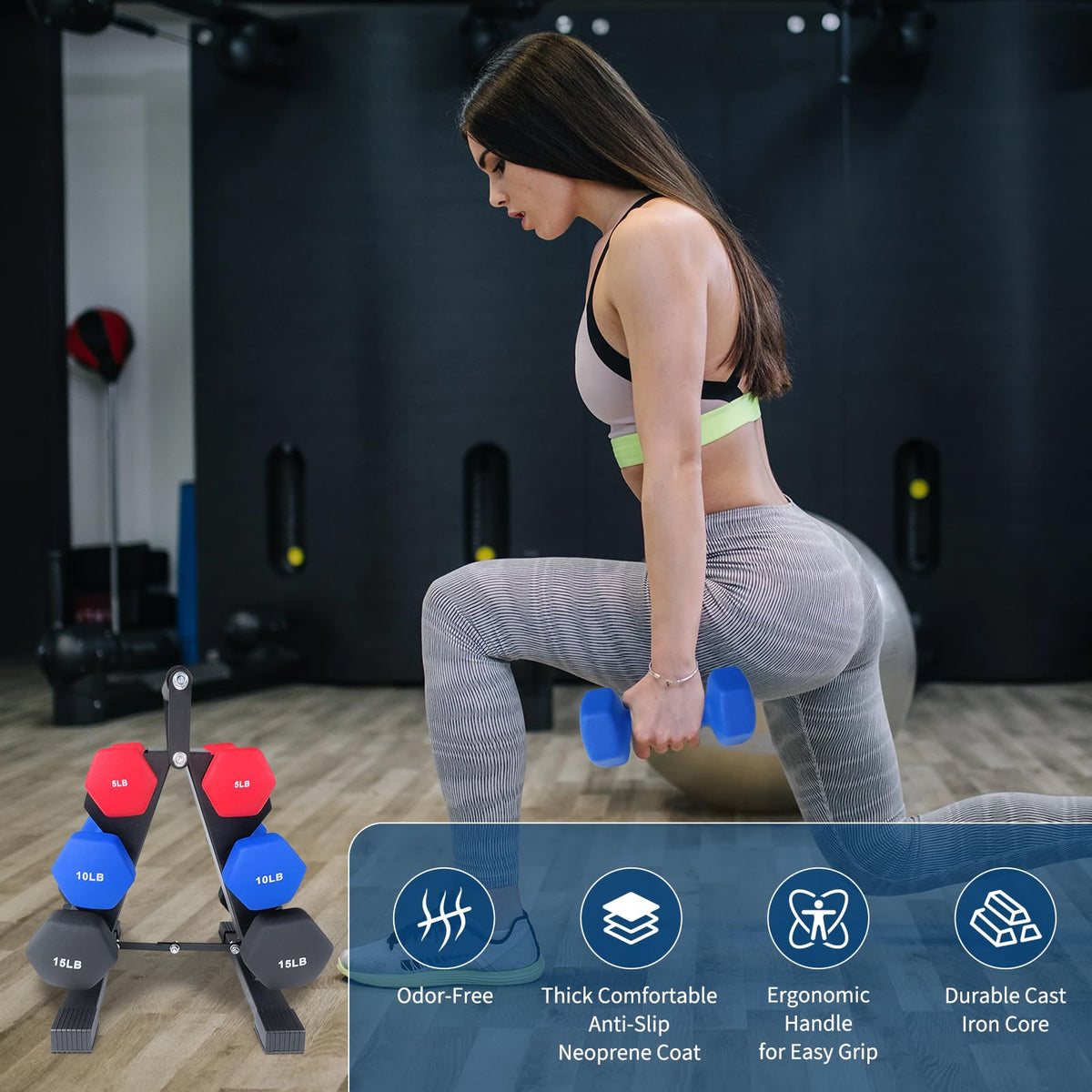 PVC Coated Hexagon Dumbbells Set L56667