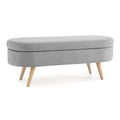 Oval Storage Bench with Linen Fabric and Rubber Wood Legs Grey W7831