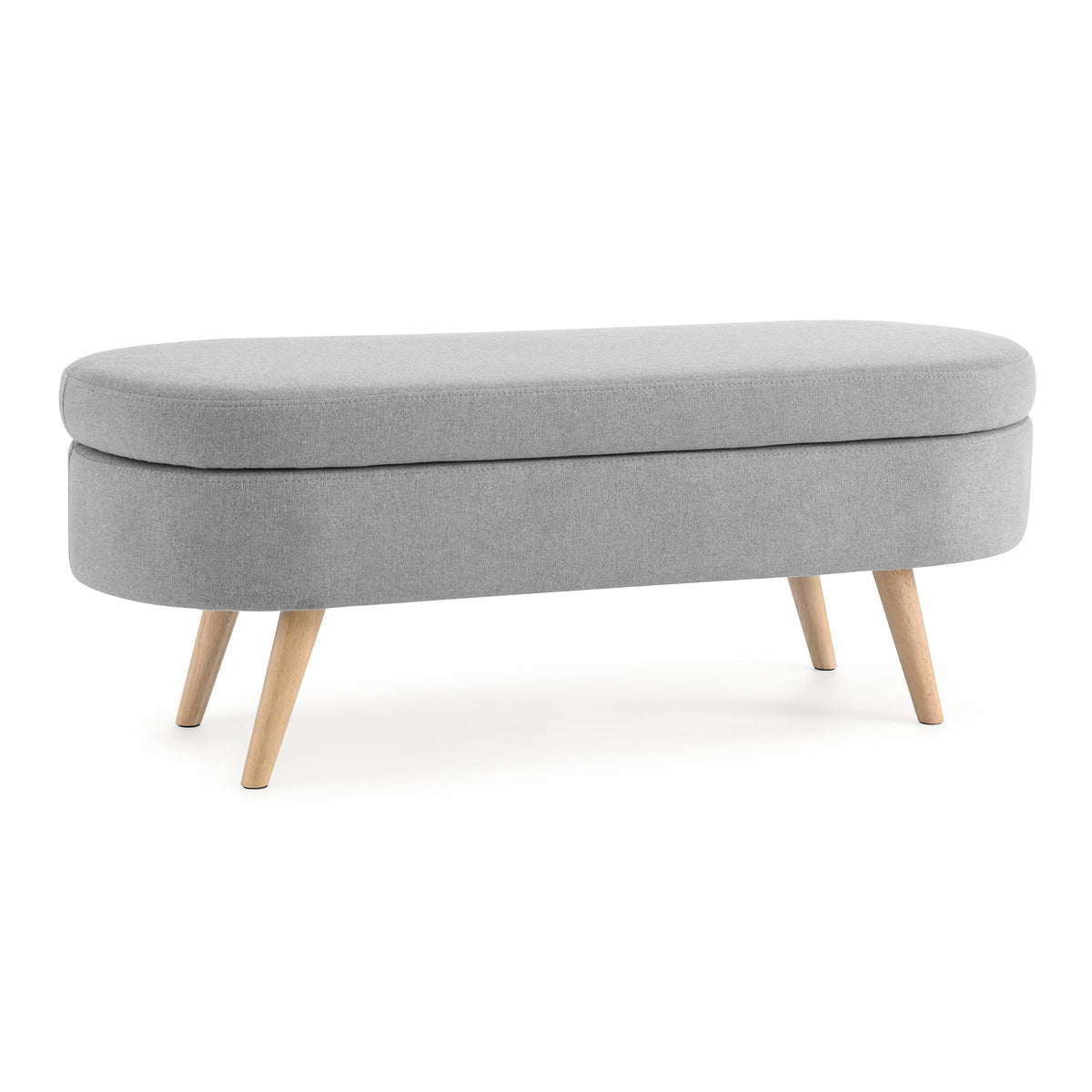 Oval Storage Bench with Linen Fabric and Rubber Wood Legs Grey W7831