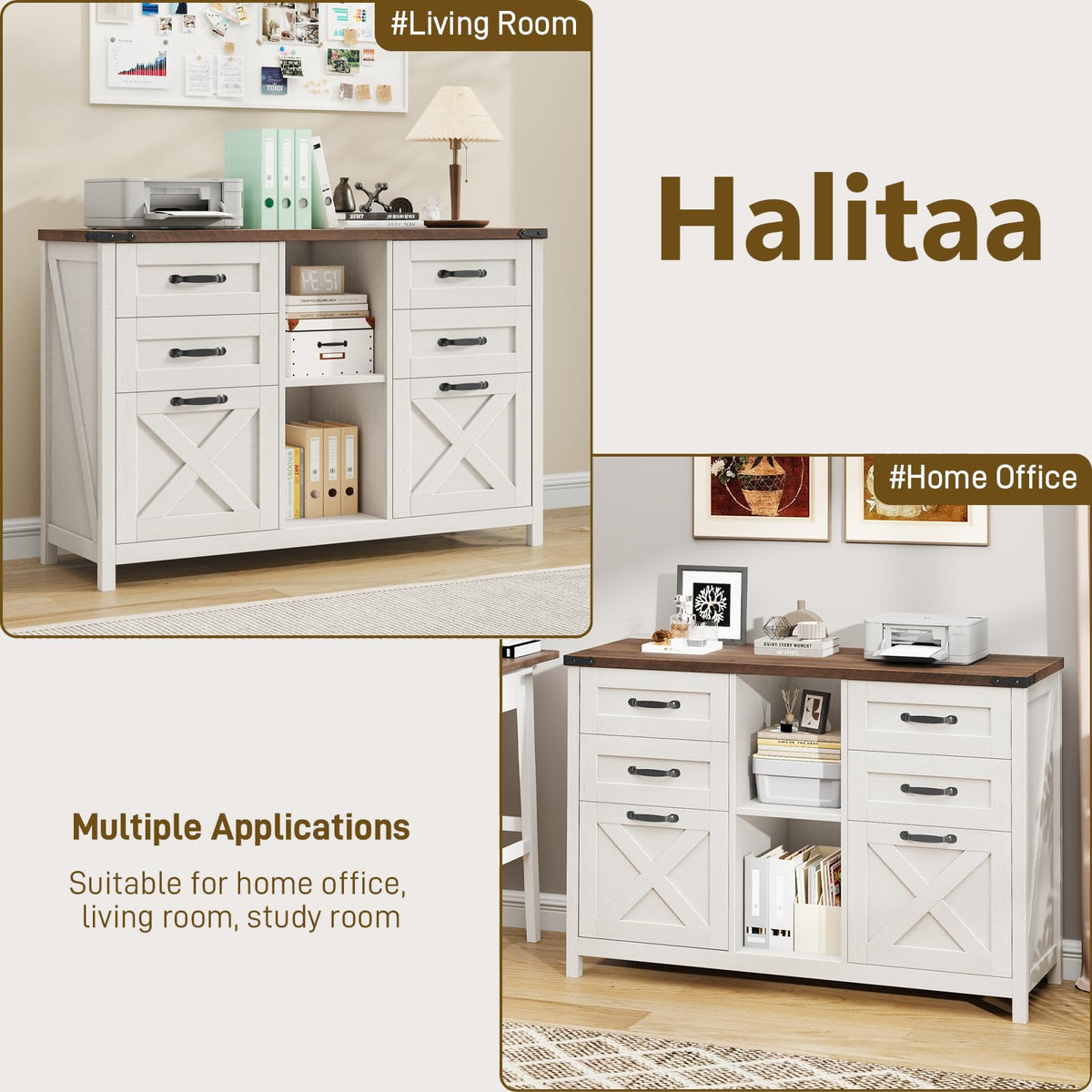 White and Brown 6 Drawer File Cabinet M727312