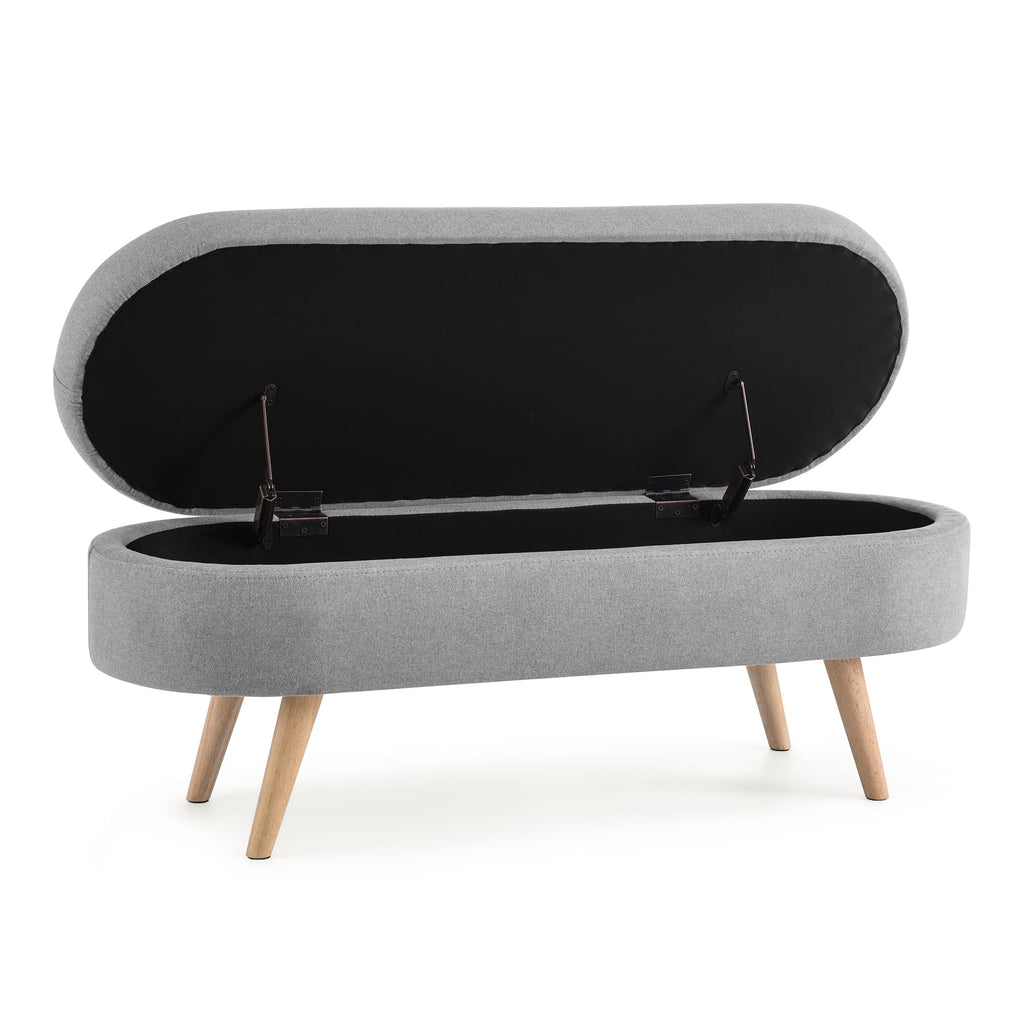 Oval Storage Bench with Linen Fabric and Rubber Wood Legs Grey W7831