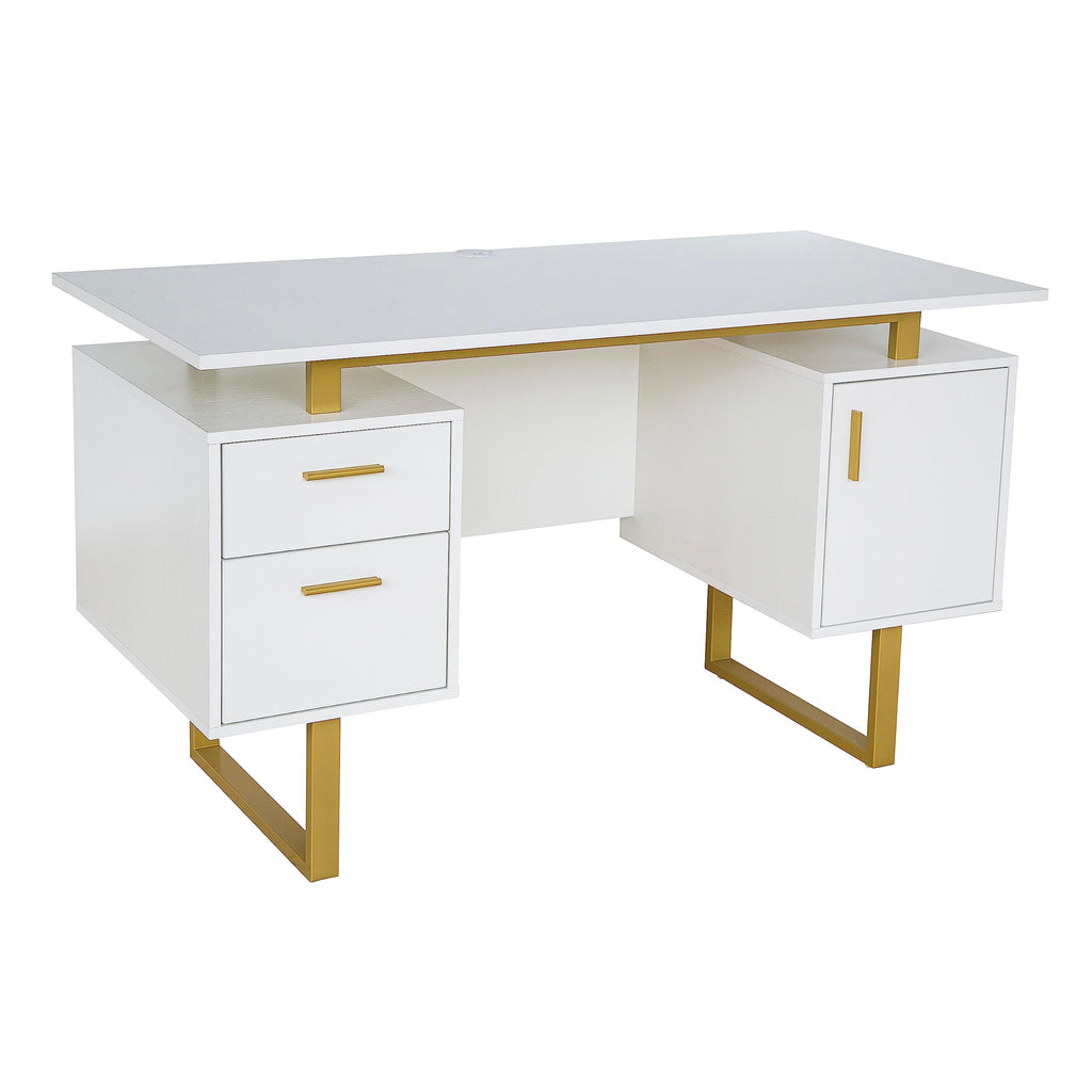 51"W Computer Desk with 2 Drawers & Storage Cabinet J727