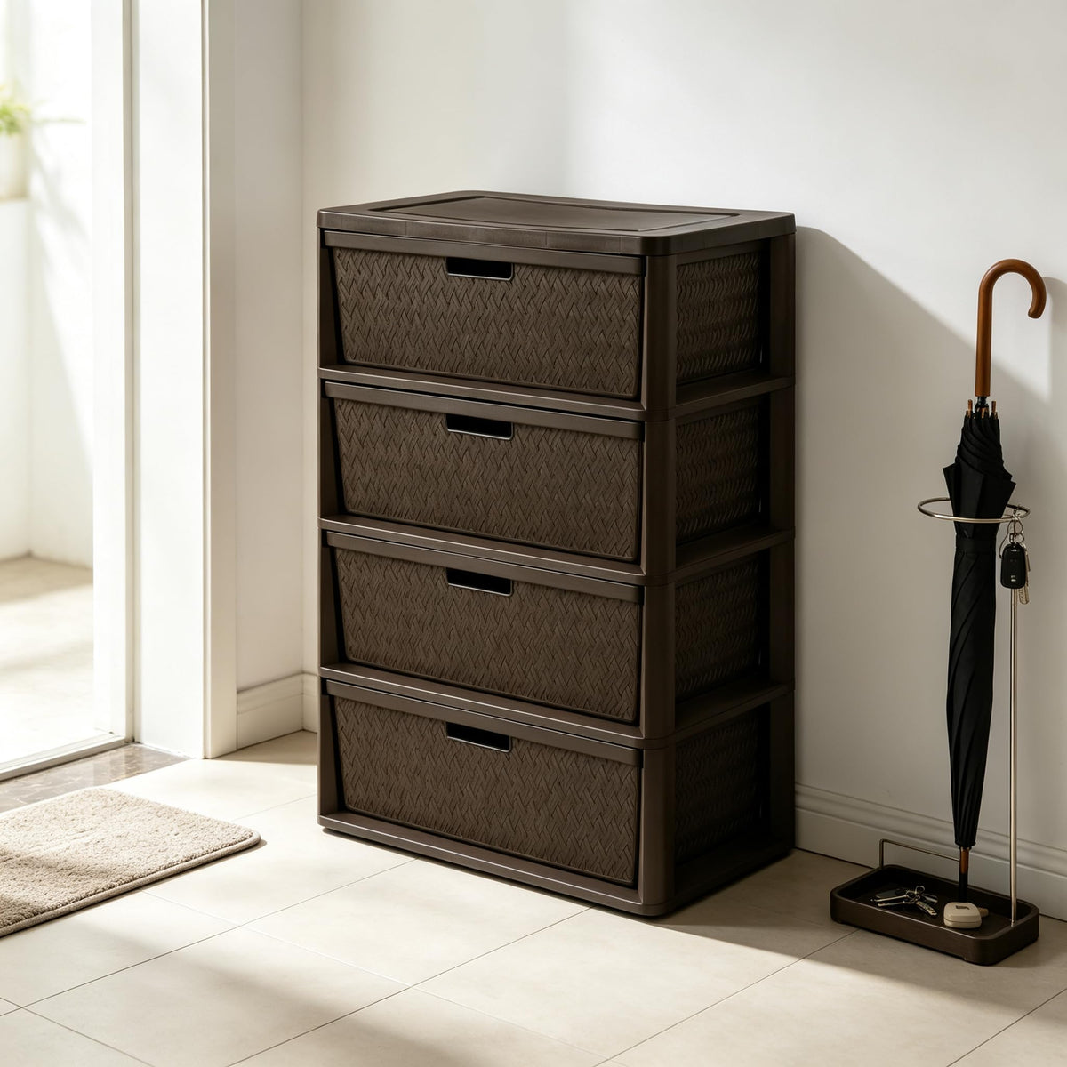 Brown 4-Drawer Storage Tower E1031
