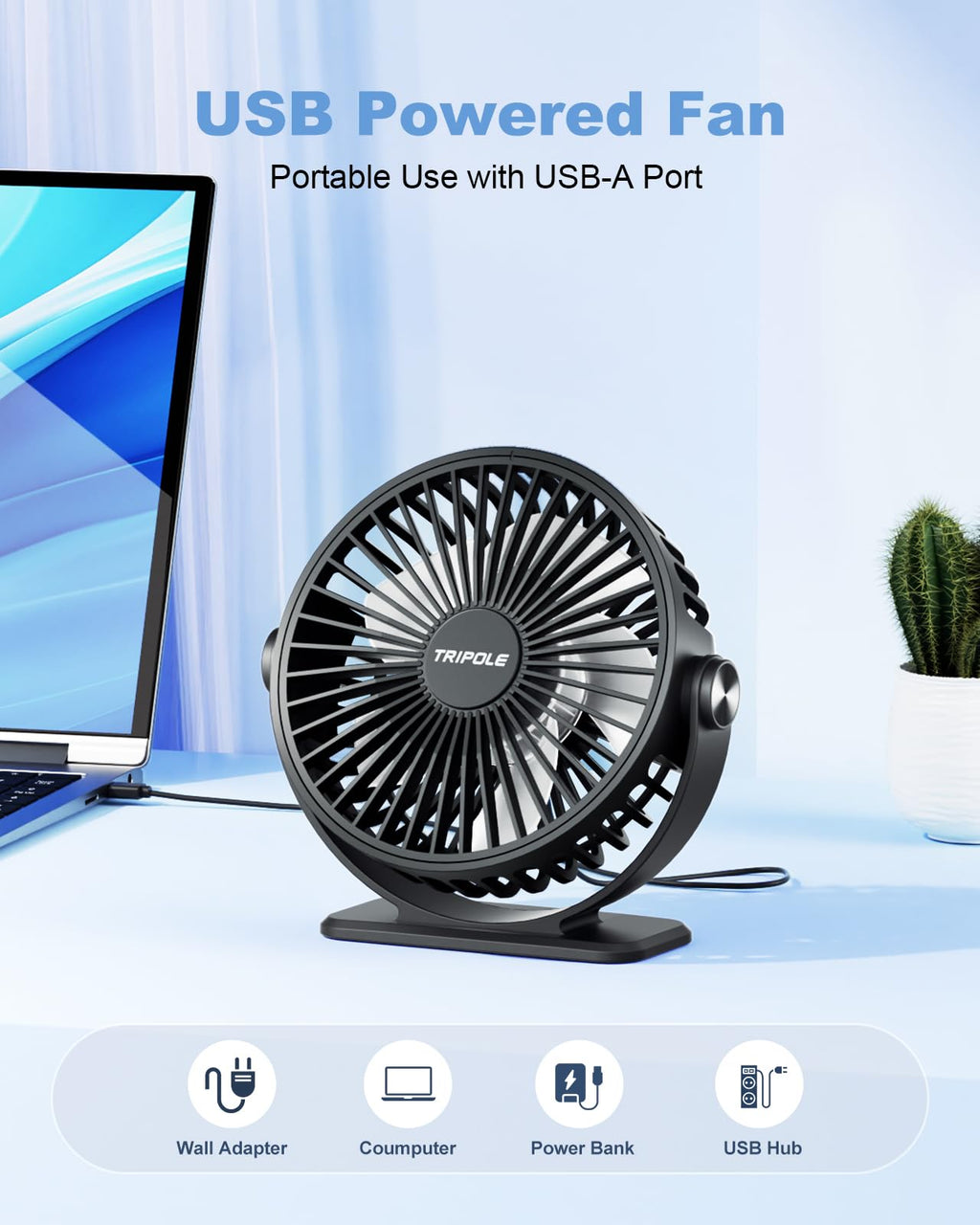 Black 2 Pack USB Powered Mini Desk Fan Q229