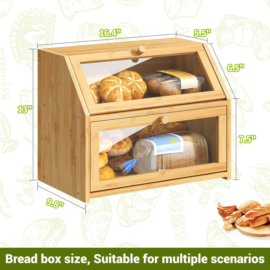 Double Layer Bamboo Wooden Bread Box W44052