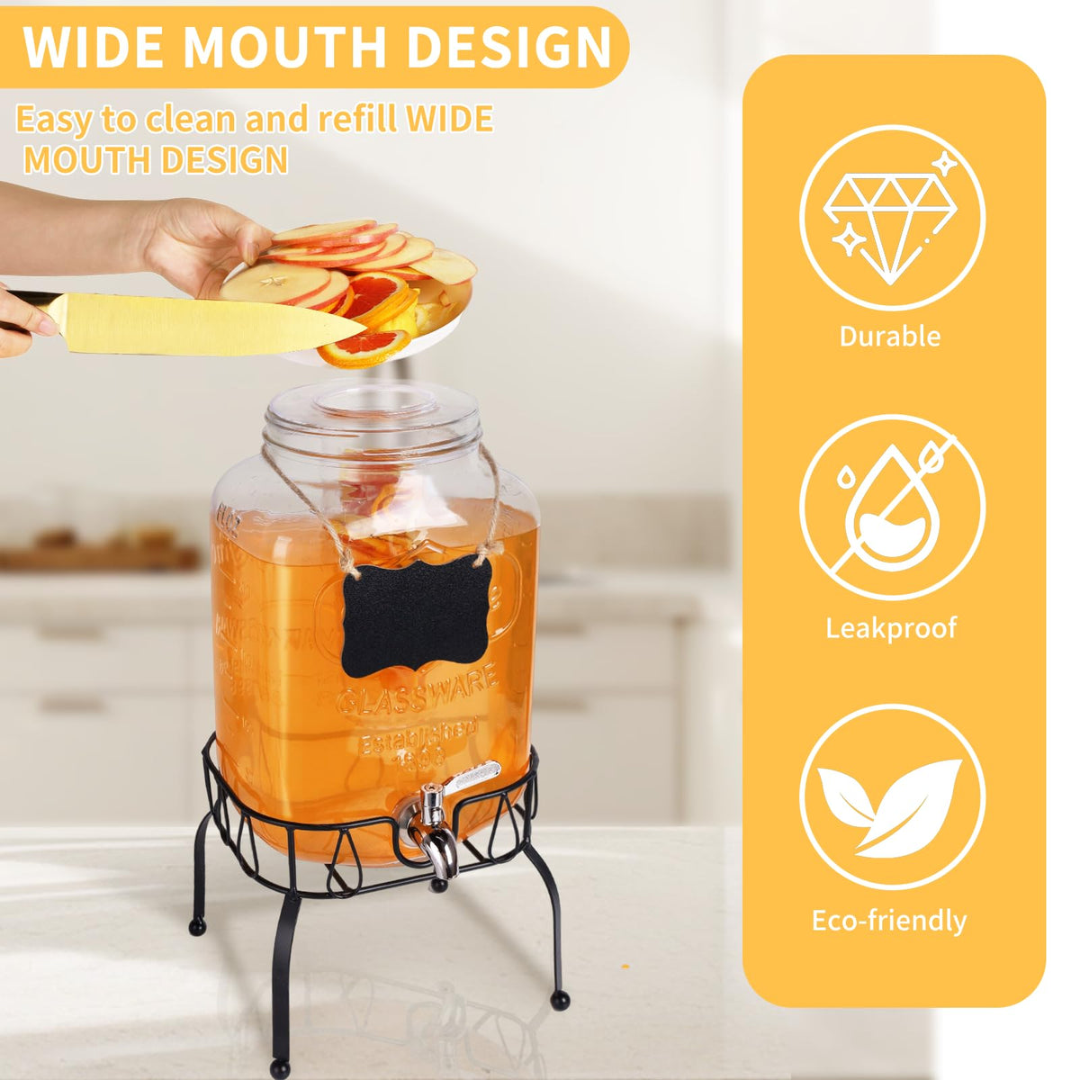 2 Gallon Glass Beverage Dispenser Jar E527445
