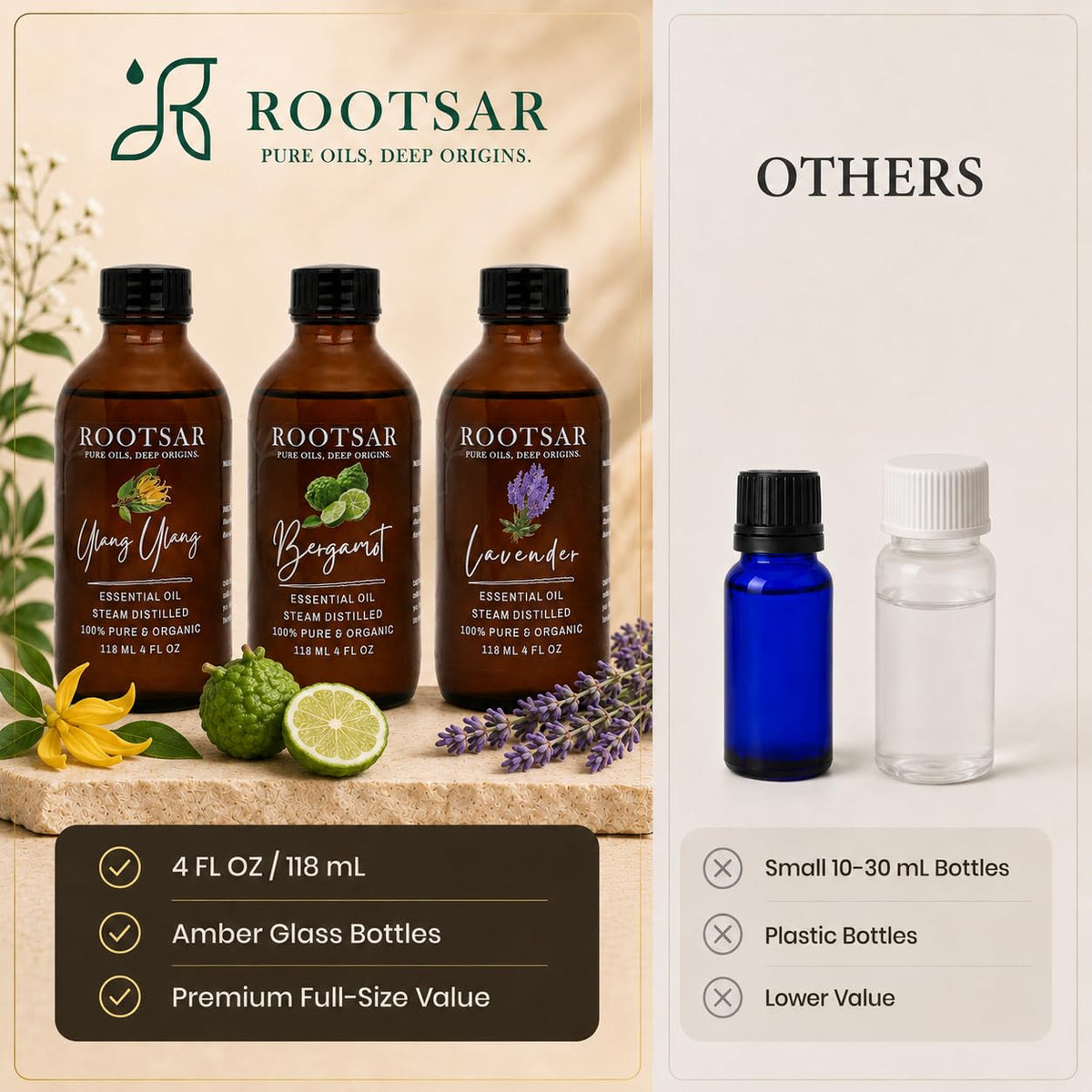 3 Pack Lavender Ylang Ylang Bergamot Essential Oils 4 Fl Oz W8787