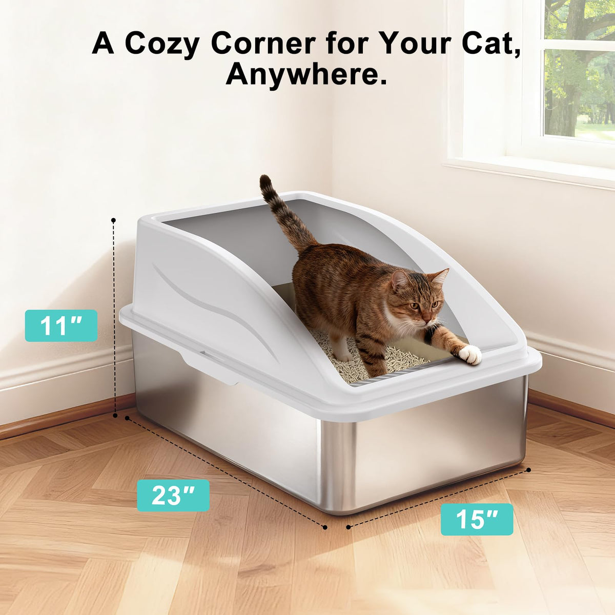 XL Enclosed High Sided Stainless Steel Cat Litter Box with Lid V520504