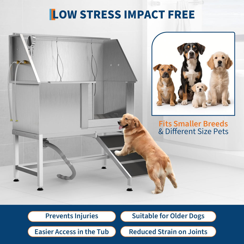 50 Inch Stainless Steel Dog Washing Station with Non-Slip Ramp I82227