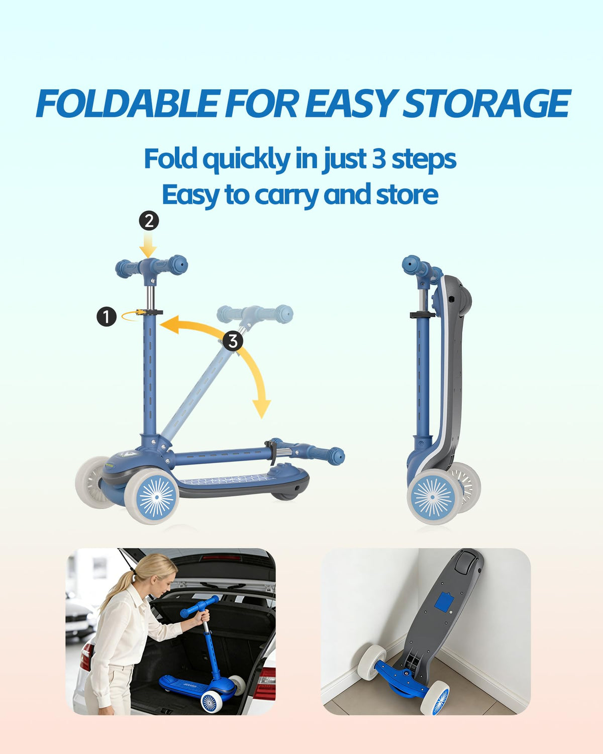 3 Wheel Kids Scooter with Light-Up Wheels Q53850