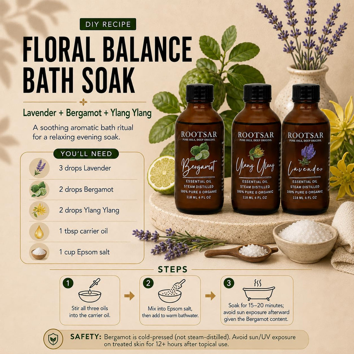 3 Pack Lavender Ylang Ylang Bergamot Essential Oils 4 Fl Oz W8787