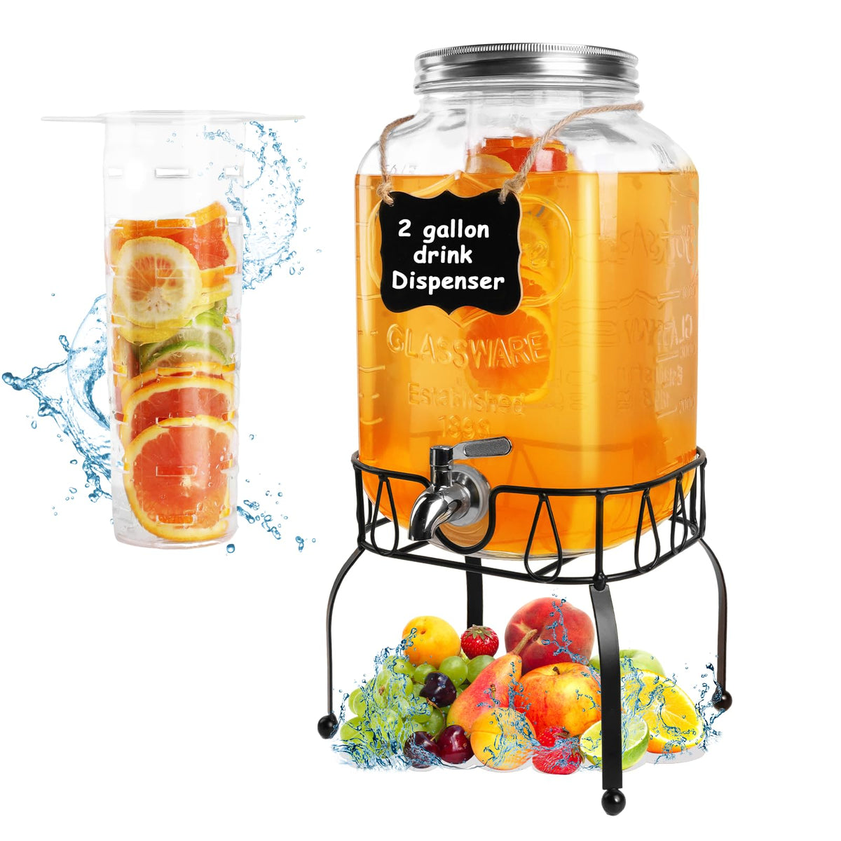 2 Gallon Glass Beverage Dispenser Jar E527445