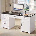 White Office Desk with Lockable Drawers and Charging Station E48937