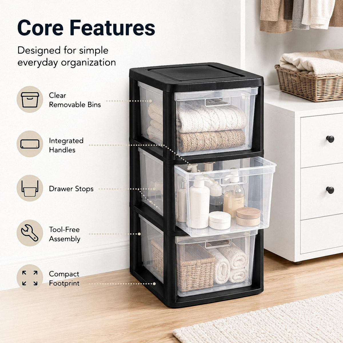 3-Drawer Plastic Storage Tower J595574