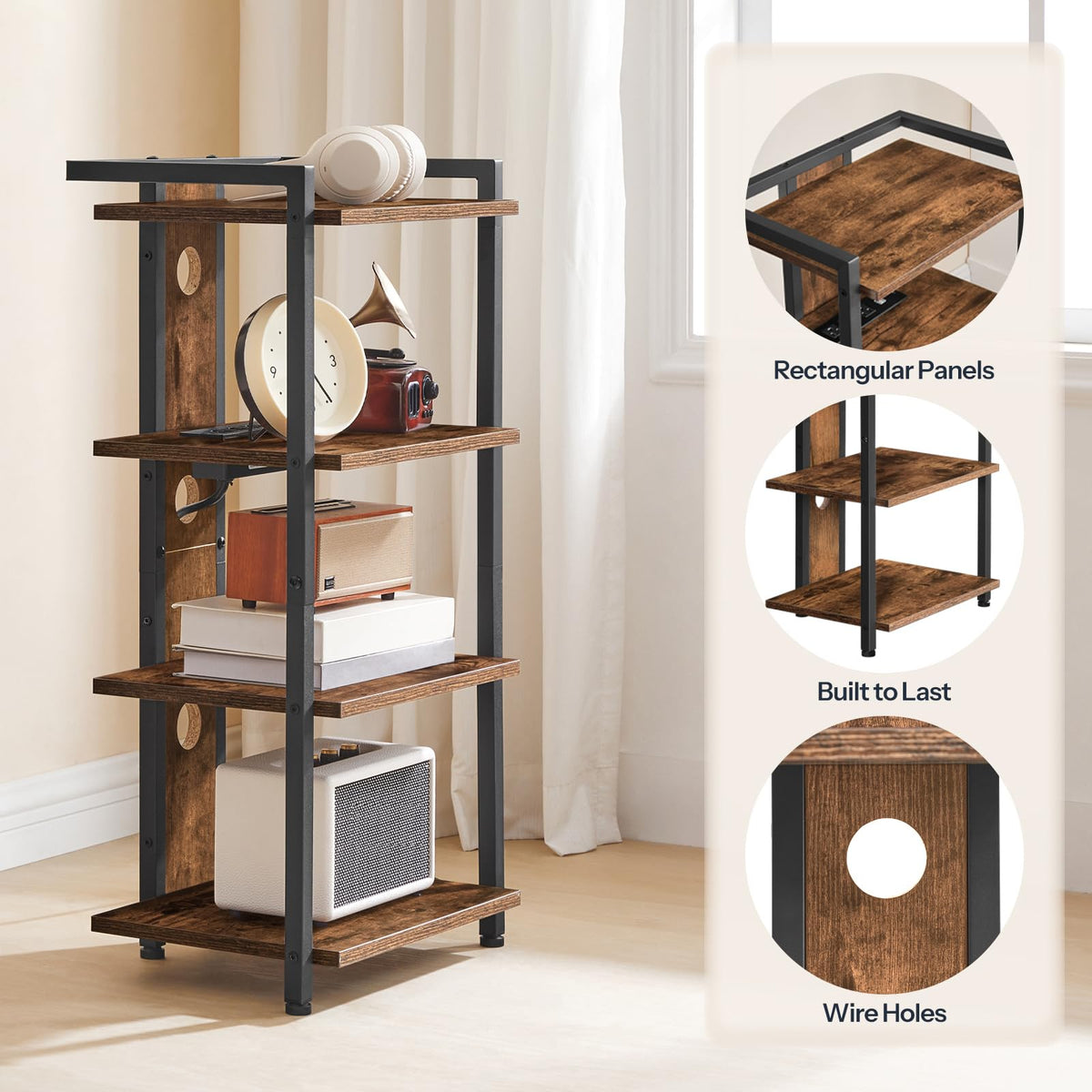 4-Tier Media Stand with Charging Station & LED Light S512