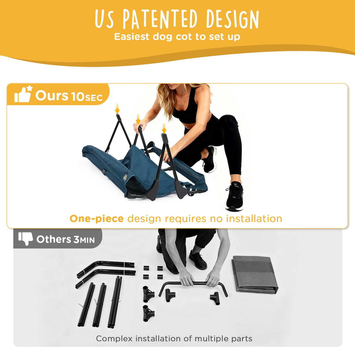 Large Elevated Dog Cot with Non-Slip Feet, Dark Blue T956993