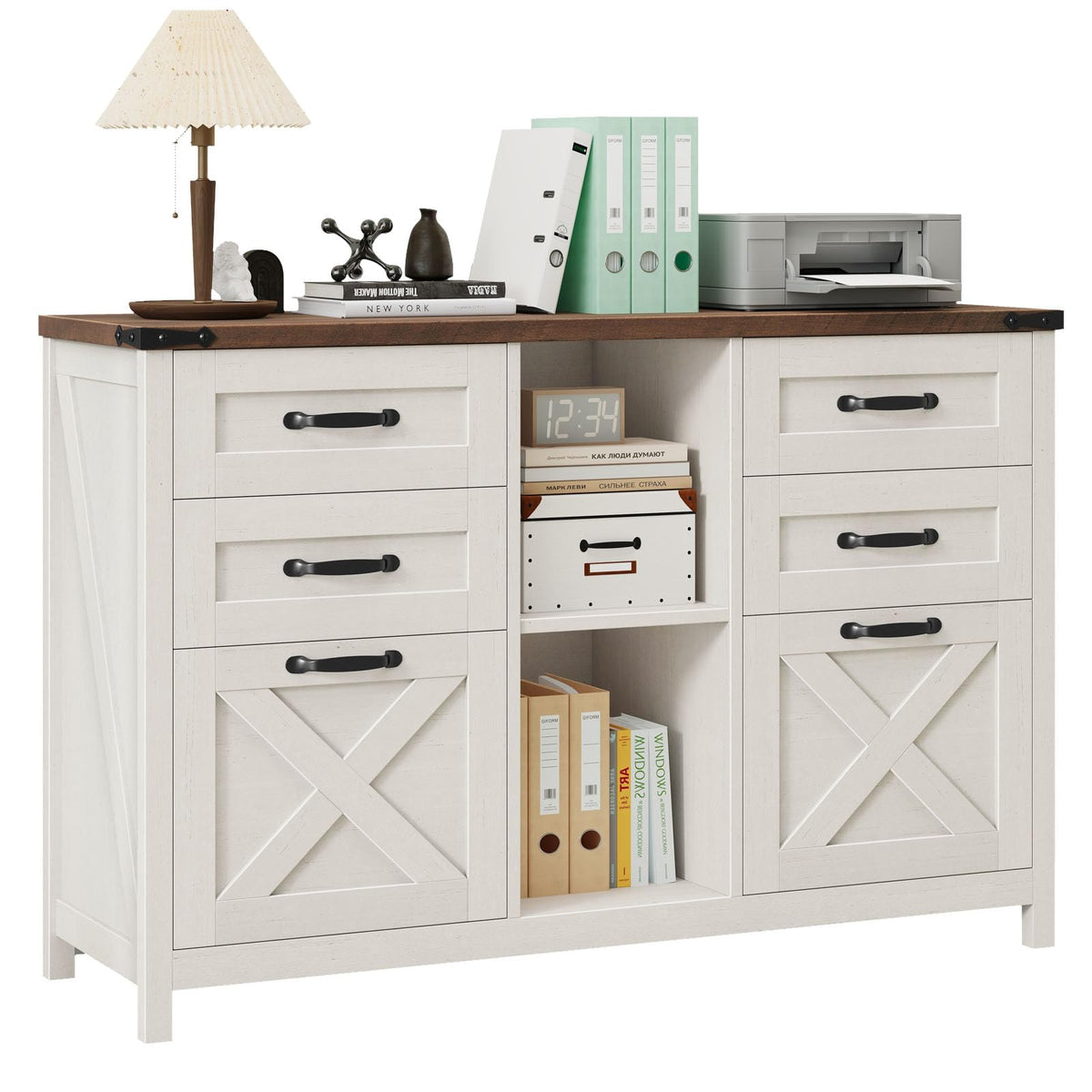 White and Brown 6 Drawer File Cabinet M727312